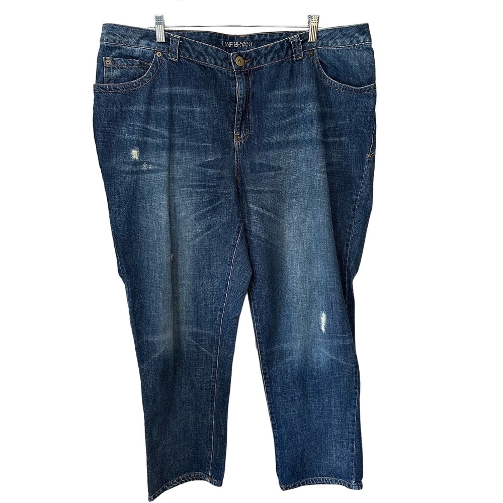 Lane Bryant Jeans Womens Size 22 Distressed Denim Straight Leg 100% Cotton Blue